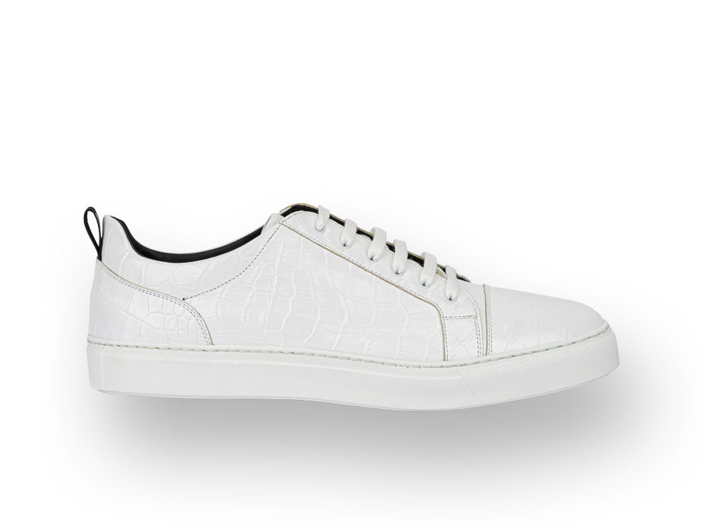 Low top white crocodile pattern leather sneaker shoes