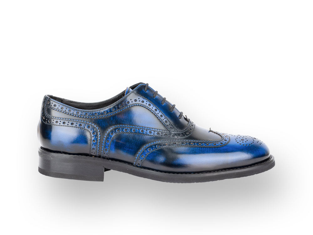 blue polished leather men oxford wing brogue shoes DIS