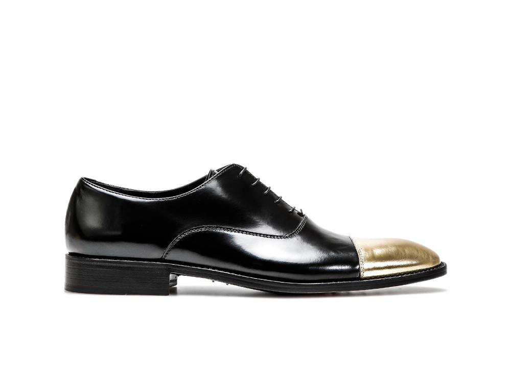 Black gold calf leather men oxford toe cap shoes DIS