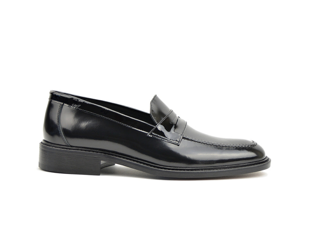 Black Patent Leather Penny Loafers for Men by