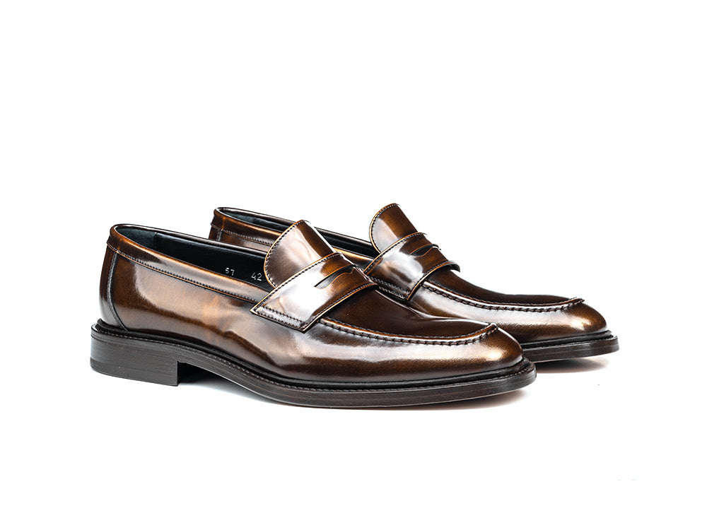 bronze polished leather men mocassin shoes DIS